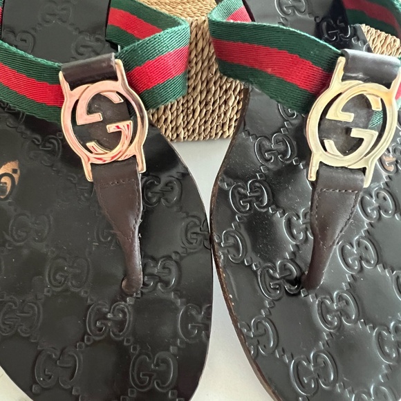 Gucci  Women’s Lifford Flip-flop- leather/nylon Web Slides Sz 38 - Picture 9 of 12